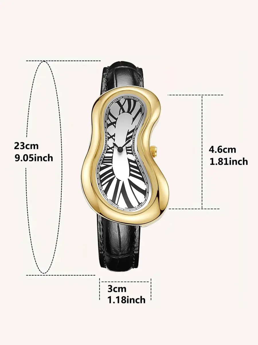 PINTIME Melting Art Stainless Steel Watch Gold | Distorted Dial Design - view 3