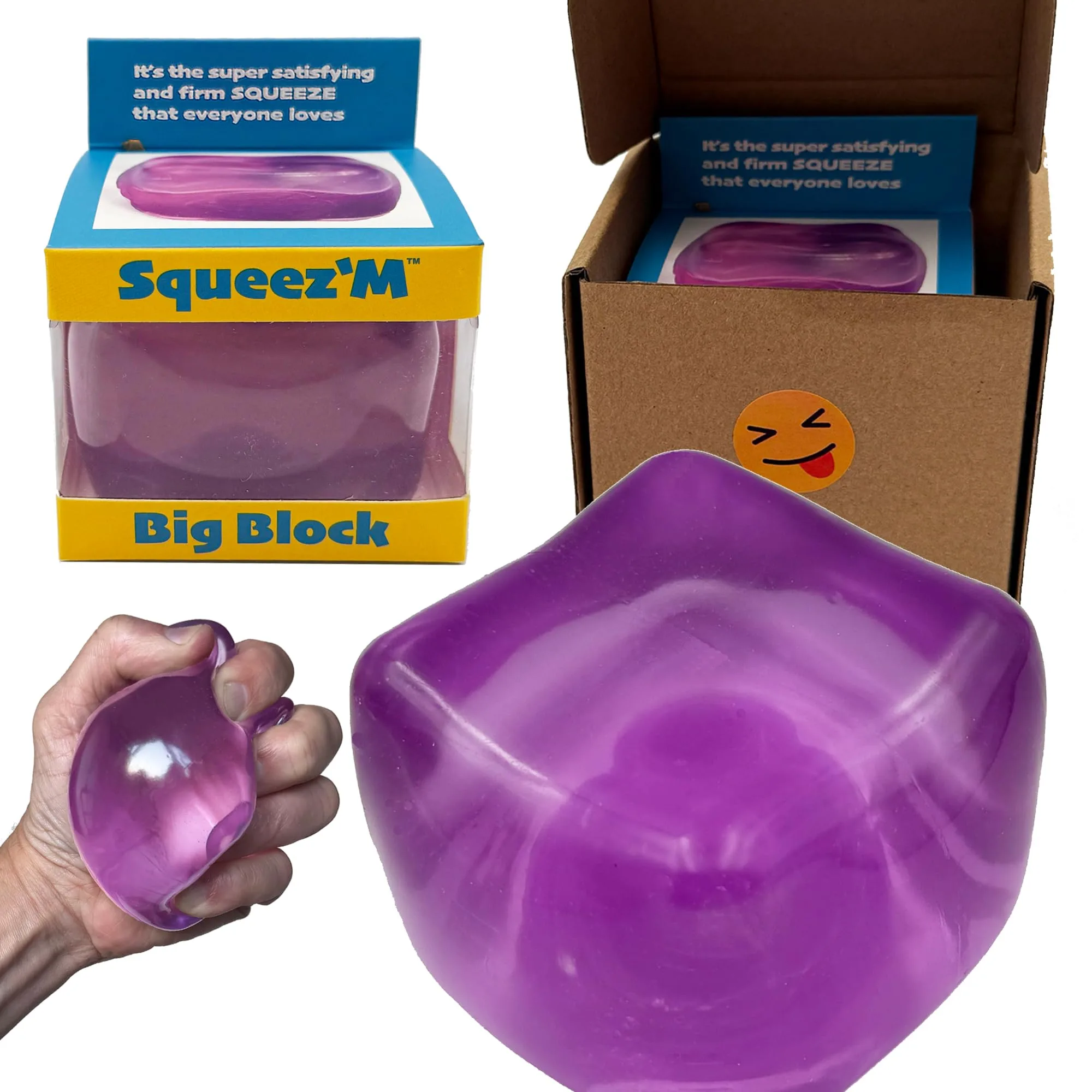 Squeez'M Big Block Stress Cube | ASTM Certified Non-Toxic Sensory Fidget Toy for Kids & Adults (Purple, 35% Larger) - main product image