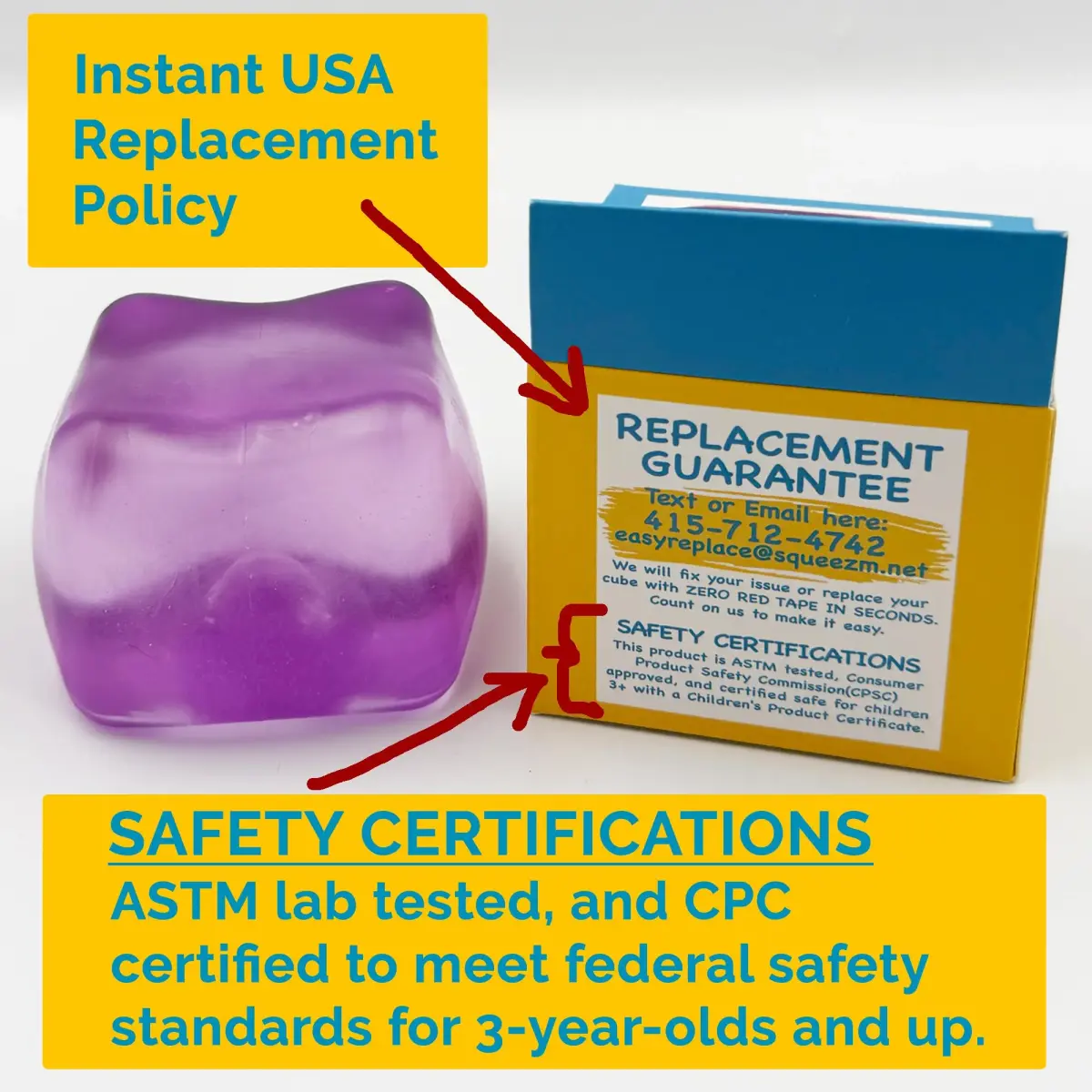 Squeez'M Big Block Stress Cube Purple Squishy Fidget Toy 6.35cm (2.5 inch) | ASTM Certified Non-Toxic Sensory Toy - view 5