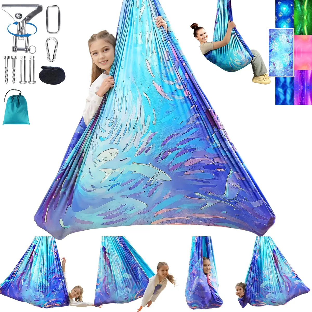 Heyfriday Sensory Swing for Kids & Adults | Double Layer Therapy Cuddle Swing, Holds up to 300lbs, Adjustable, Indoor & Outdoor, Cerulean - main product image