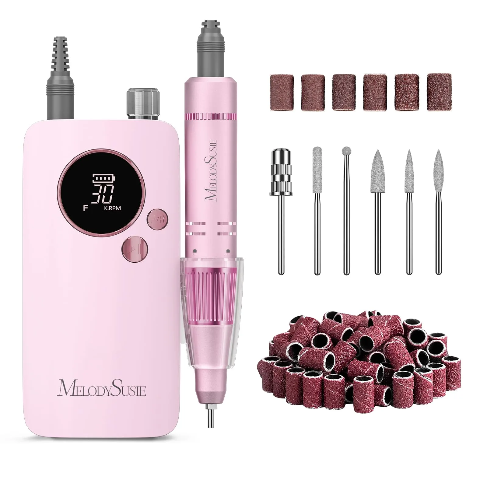MelodySusie SC320F Rechargeable Clip-On Nail Drill 30000RPM | Pastel Pink E-File for Manicure Shaping & Gel Removal - main product image