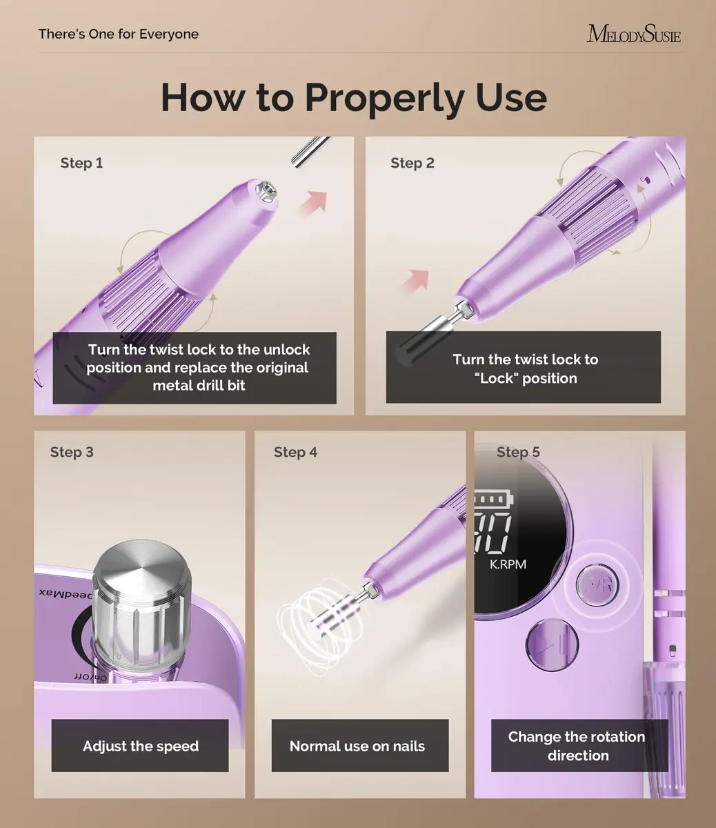 MelodySusie SC320F Rechargeable Nail Drill 30,000 RPM | Beginner-Friendly E-File with Pastel Design, 8-12 Hour Battery Life - view 4