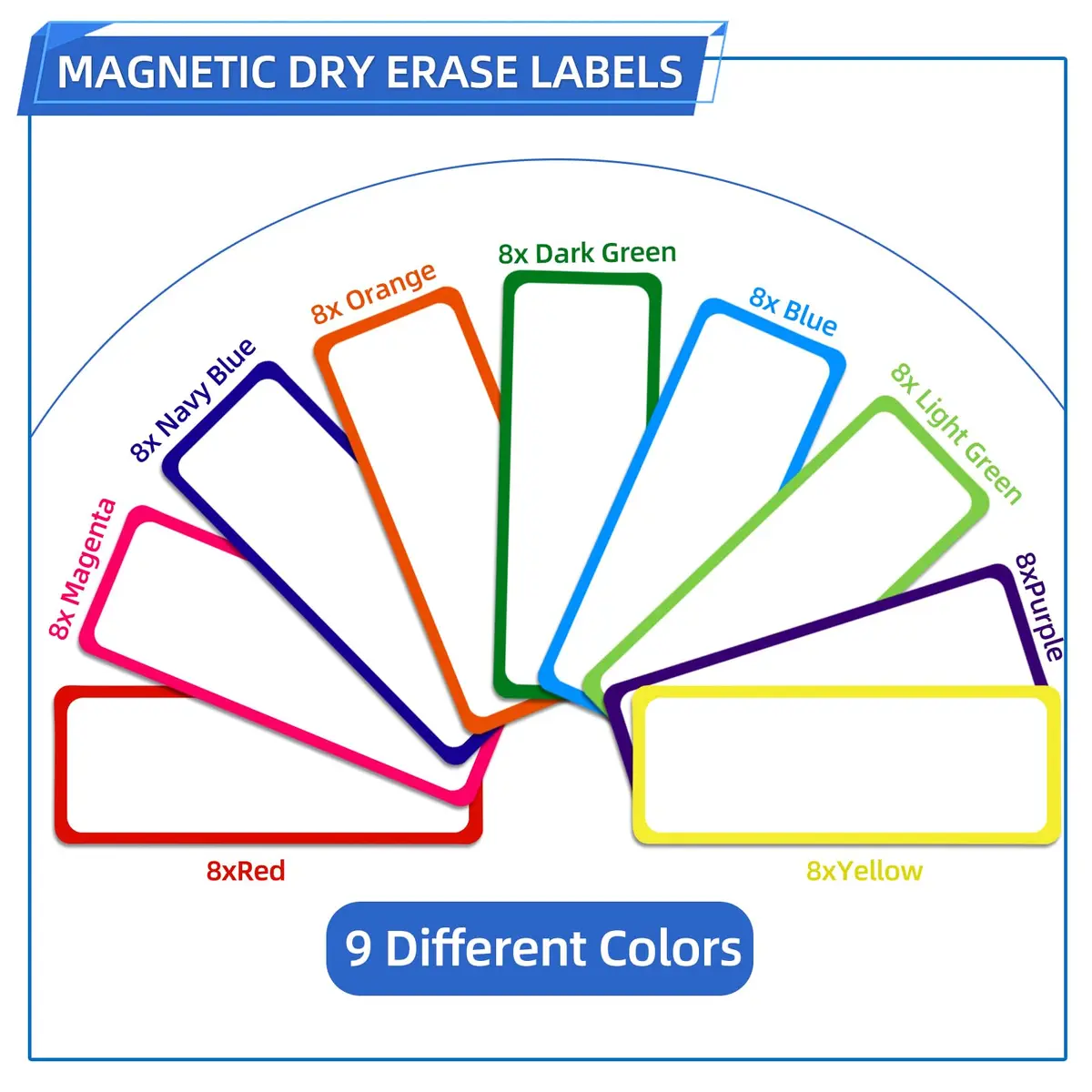 Utron 72PCS Magnetic Dry Erase Labels 8.1 cm x 3 cm (3.2"x1.2") | 9 Colors for Whiteboards - view 3