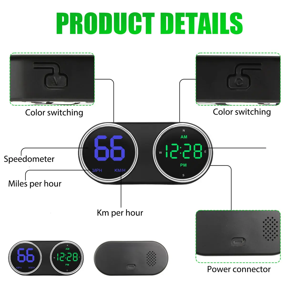 GUGUMO GPS Digital Speedometer for Car MPH | Universal HUD Speed Meter with LED Display - view 3