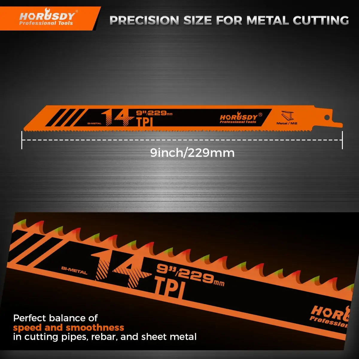 HORUSDY 9-Inch 14TPI Bi-Metal Reciprocating Saw Blades (6-Pack, 22.86 cm) | Heavy-Duty Metal Cutting - view 2