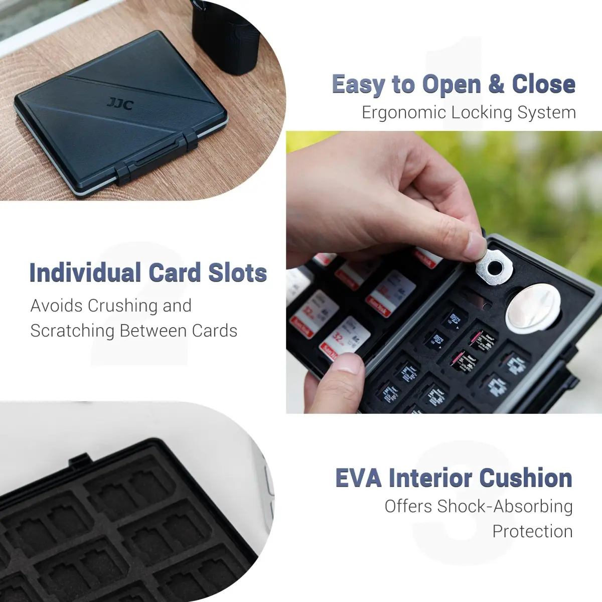 JJC 45-Slot Memory Card Case for 30 Micro SD & 15 SD Cards with AirTag Slot | Water-Resistant, Anti-Shock, Anti-Dust Organizer - view 4