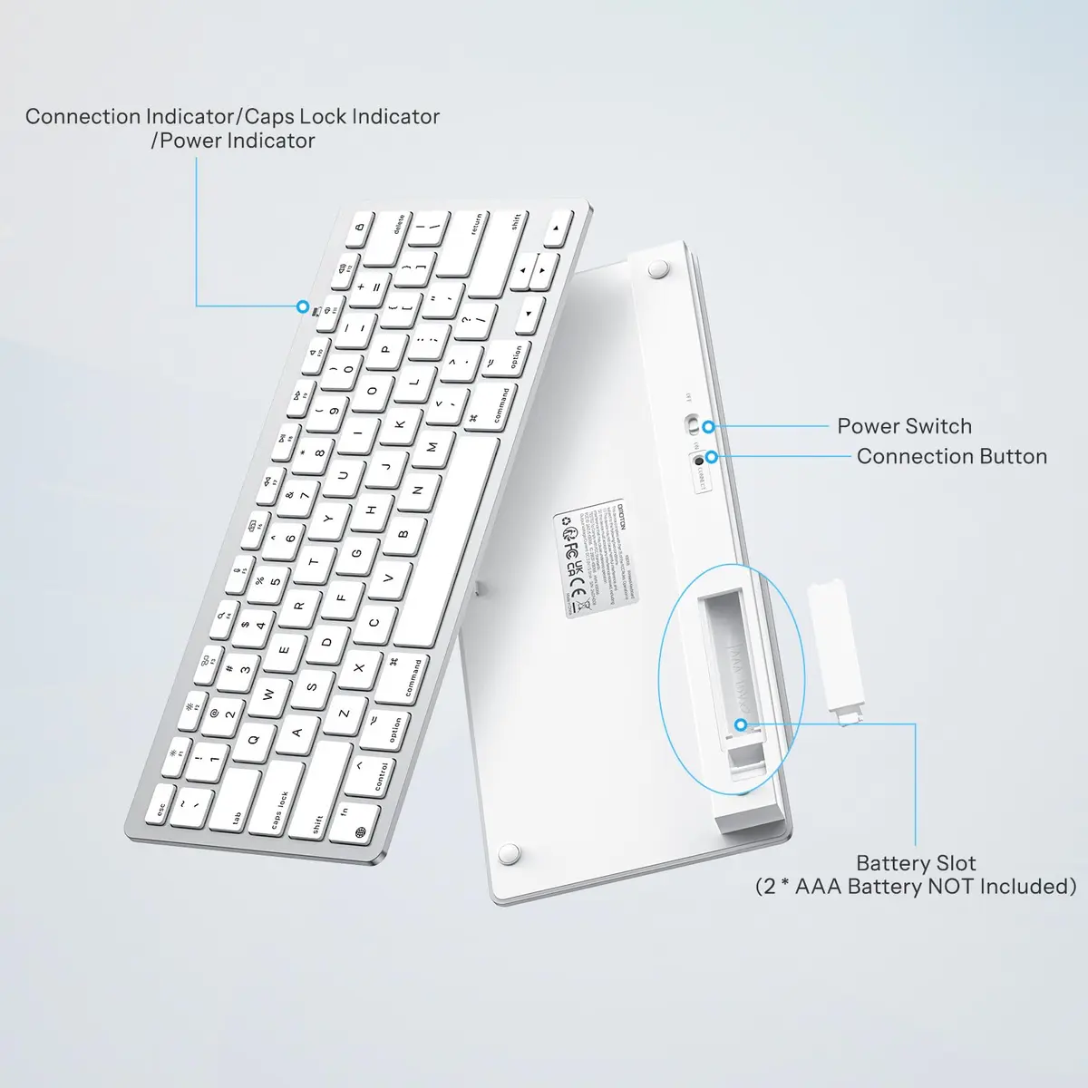 OMOTON Wireless Keyboard for Mac, Bluetooth Stable, No Numpad, Travel Size | Compact, Ergonomic, Mac-Compatible - view 7