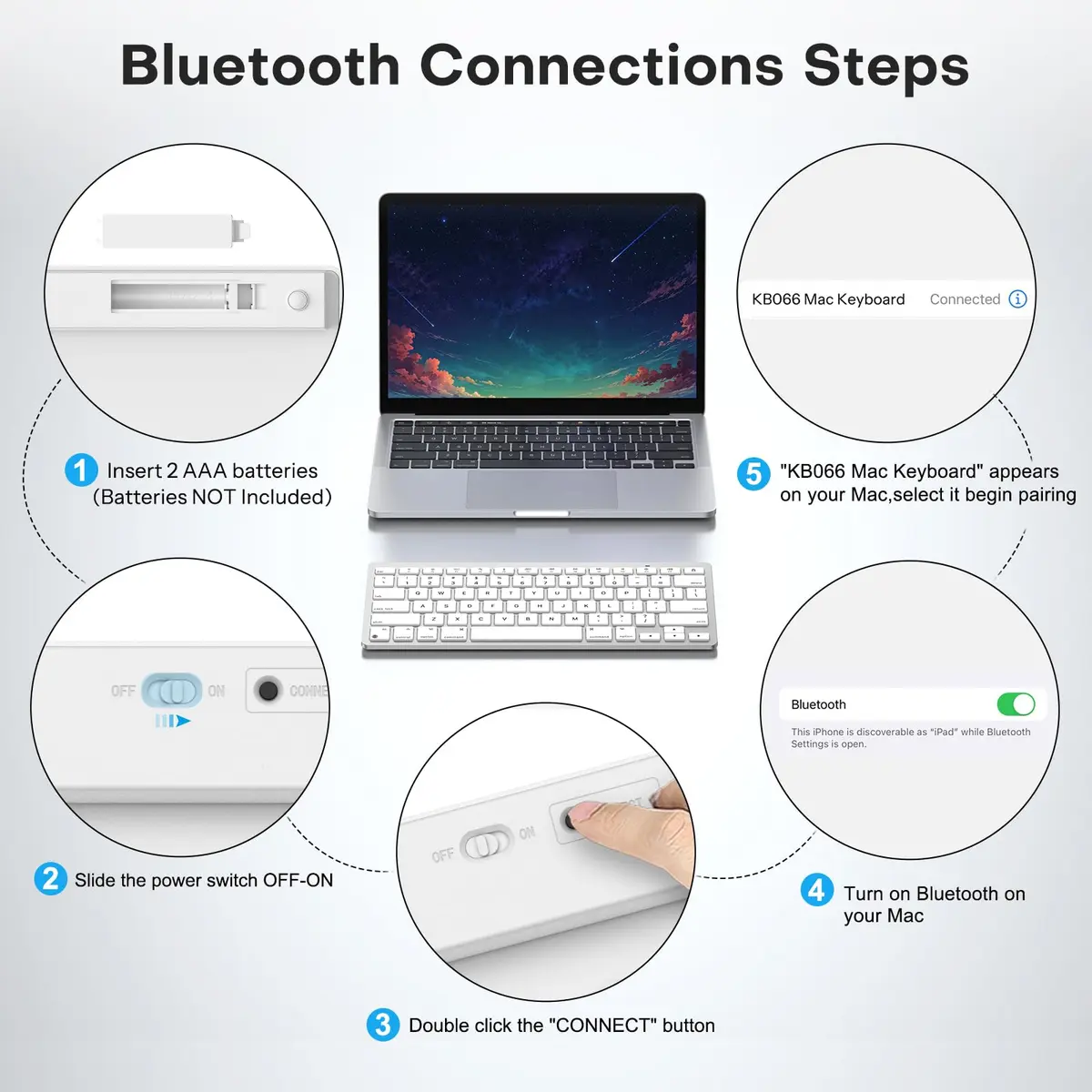 OMOTON Wireless Keyboard for Mac, Bluetooth Stable, No Numpad, Travel Size | Compact, Ergonomic, Mac-Compatible - view 4
