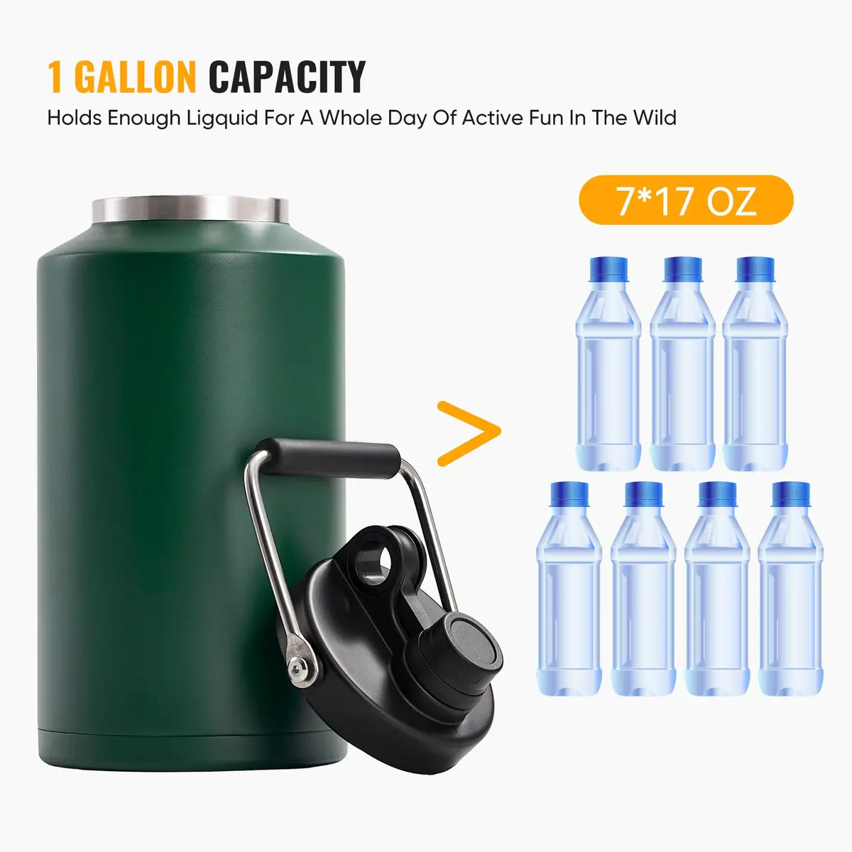 Kerilyn Insulated Gallon Jug with Handle, 3785ml (128 Ounces) Stainless Steel | Keeps Drinks Cold 48 Hrs, Hot 24 Hrs - view 4