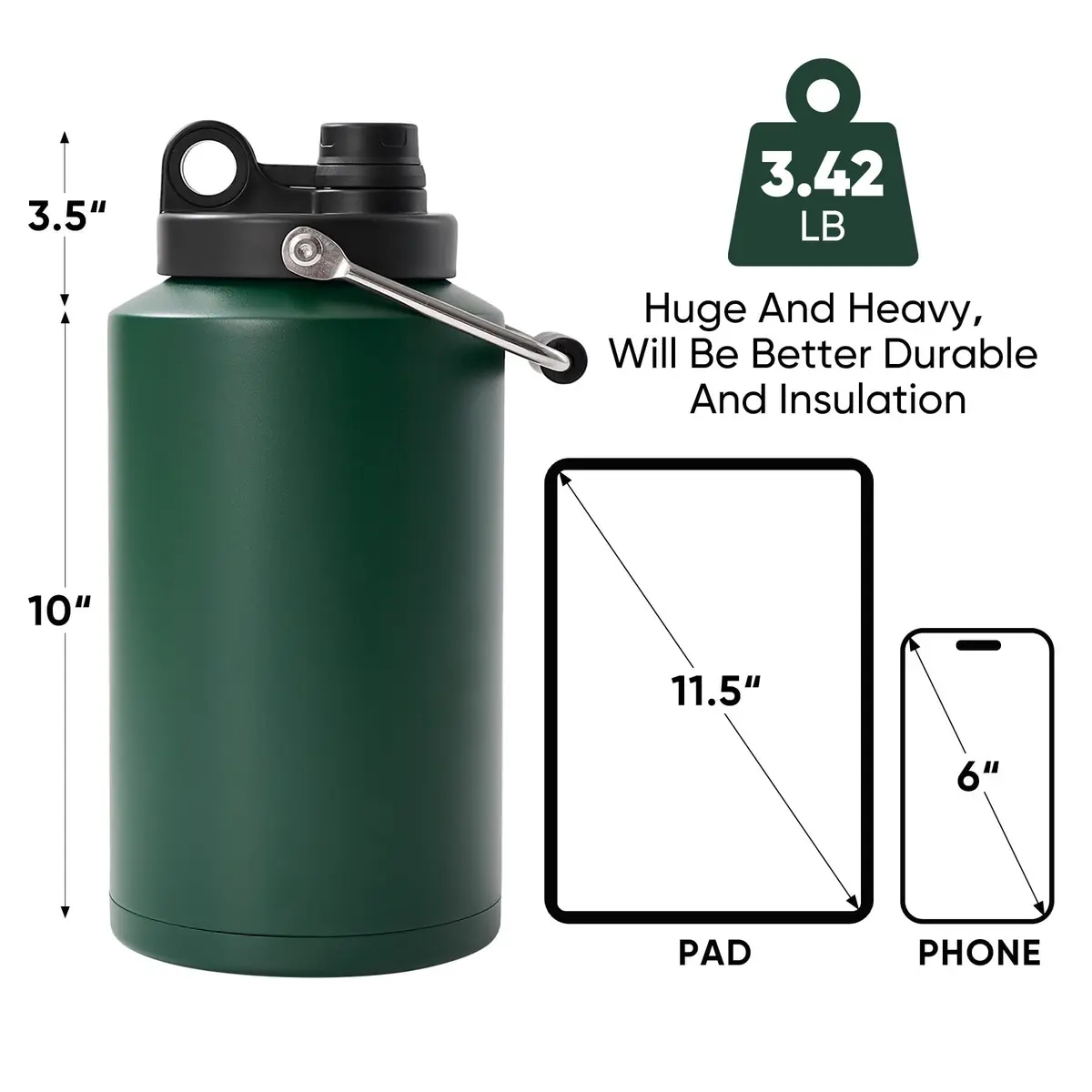 Kerilyn Insulated Gallon Jug with Handle, 3785ml (128 Ounces) Stainless Steel | Keeps Drinks Cold 48 Hrs, Hot 24 Hrs - view 2