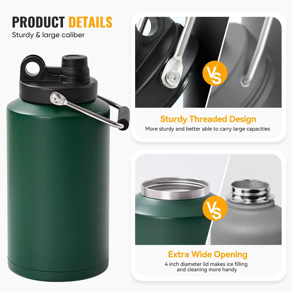 Kerilyn Insulated Gallon Jug with Handle, 3785ml (128 Ounces) Stainless Steel | Keeps Drinks Cold 48 Hrs, Hot 24 Hrs - view 3