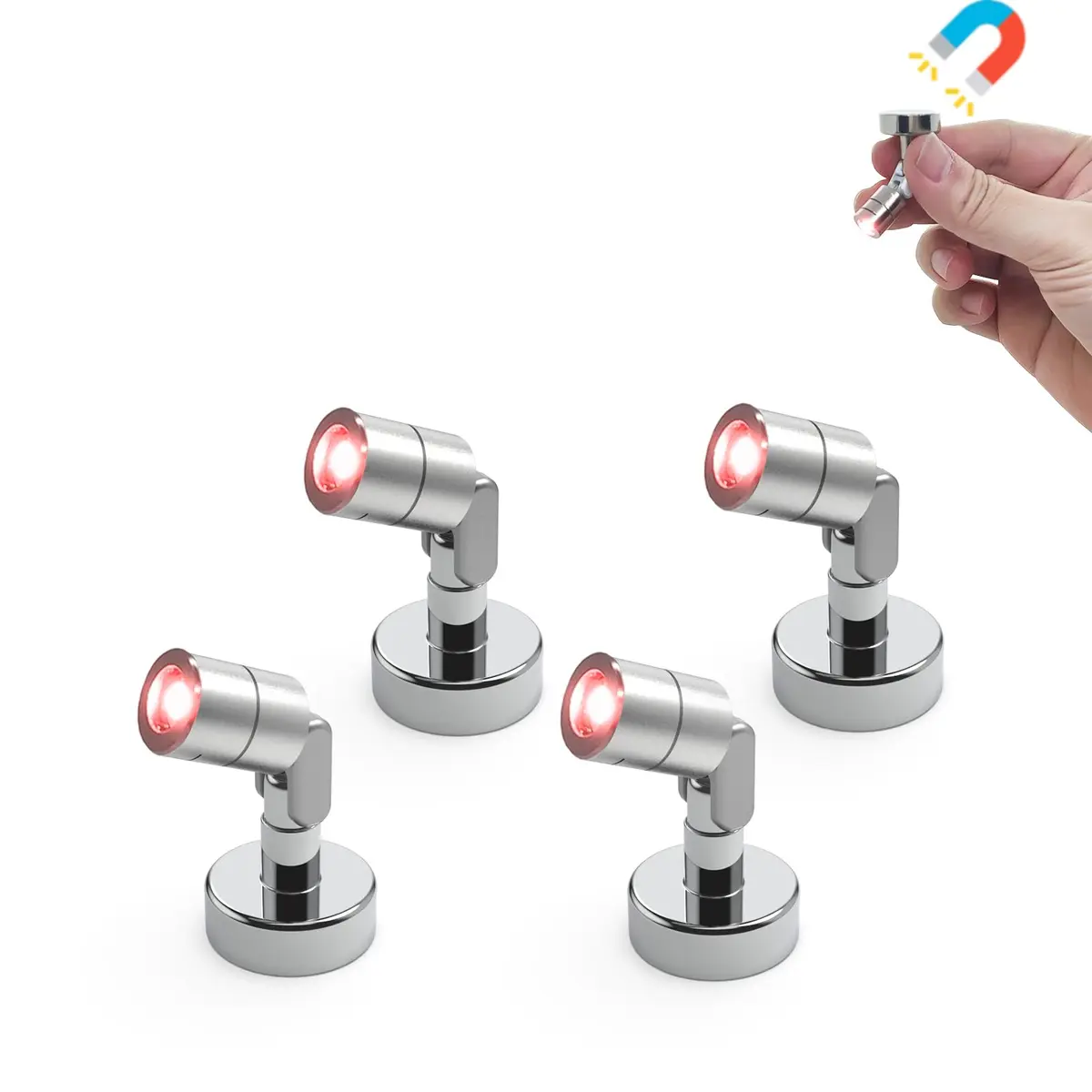 SUZEYAR Red Miniature LED Spot Lights 4 Pack | Battery Operated, Wireless, Mini Size for Artwork & Decor - main product image