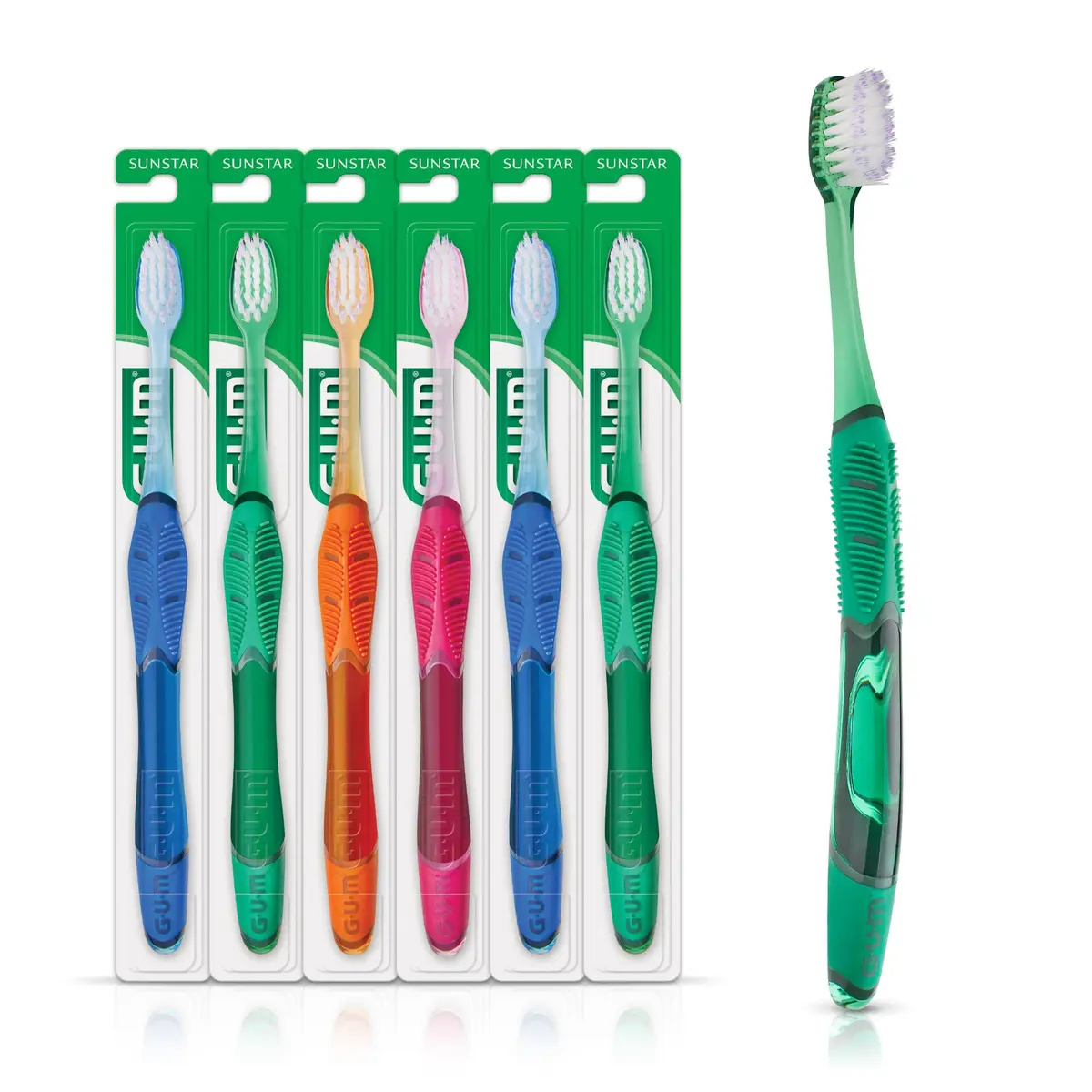 GUM Deep Clean Technique Soft Toothbrush 6 Pack | Compact Head, Ergonomic Quad Grip Handle - main product image