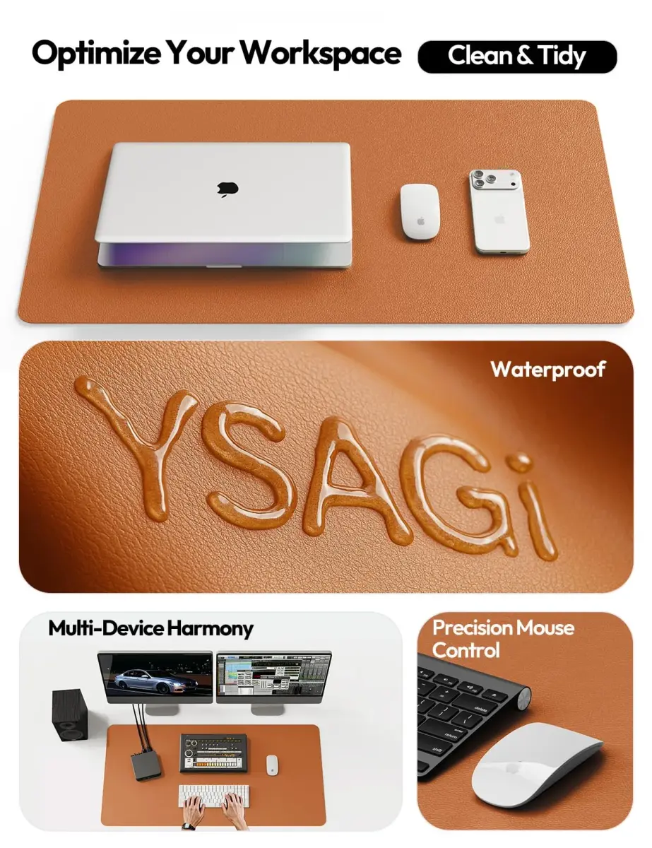 YSAGi PU Leather Desk Protector Mat 47" x 17" (119cm x 43cm) | Waterproof Large Mouse Pad for Office and Home - view 8