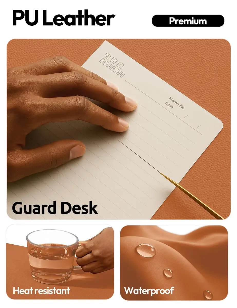 YSAGi PU Leather Desk Protector Mat 47" x 17" (119cm x 43cm) | Waterproof Large Mouse Pad for Office and Home - view 3