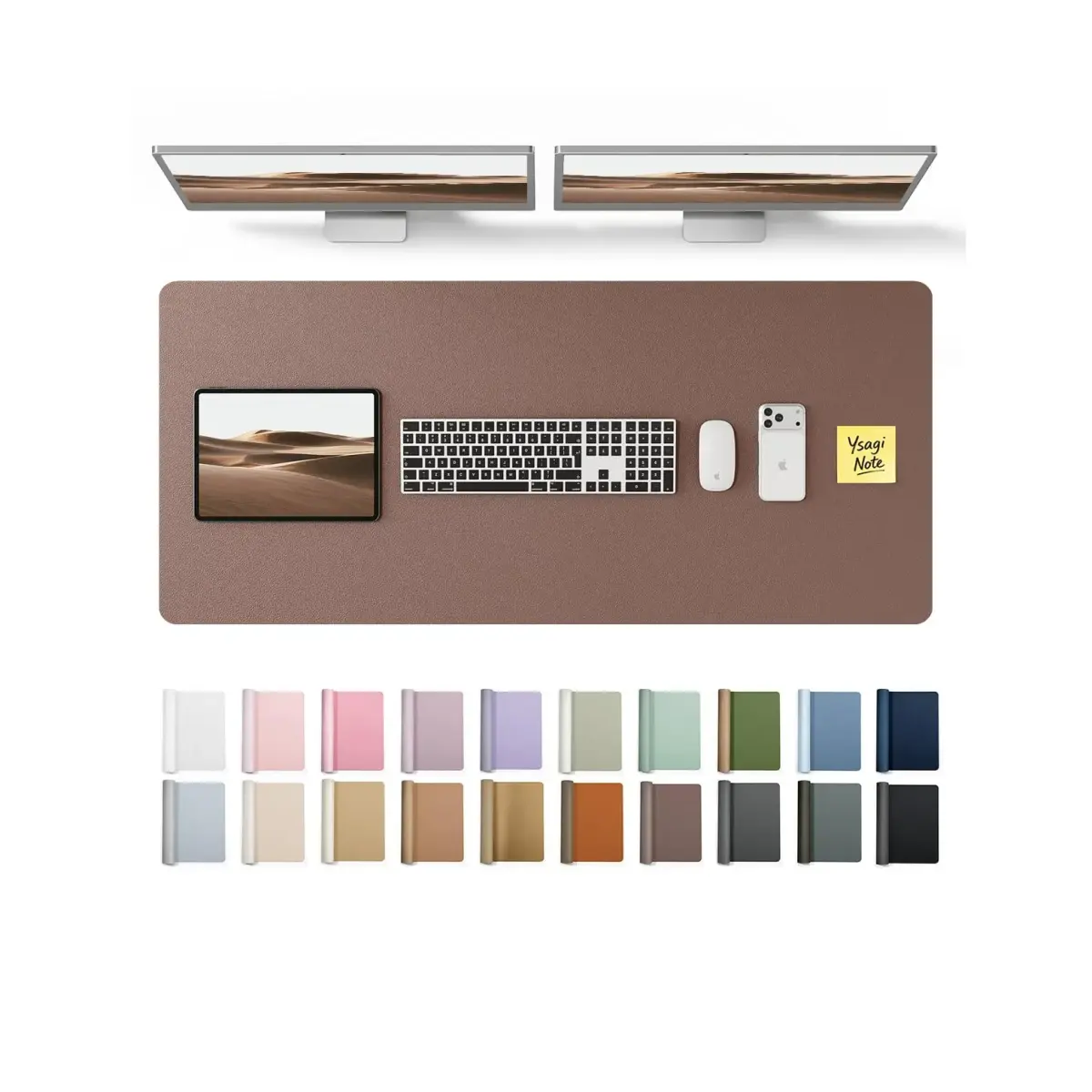 YSAGi Chocolate PU Leather Desk Protector Mat 120cm x 43cm (47" x 17") | Large Waterproof Writing Pad with Non-Slip Suede Base - main product image