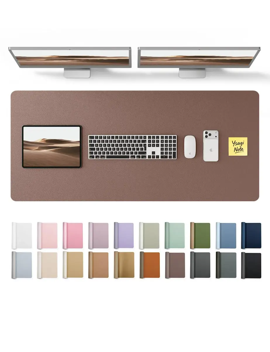 YSAGi Chocolate PU Leather Desk Protector Mat 120cm x 43cm (47" x 17") | Large Waterproof Writing Pad with Non-Slip Suede Base - main product image