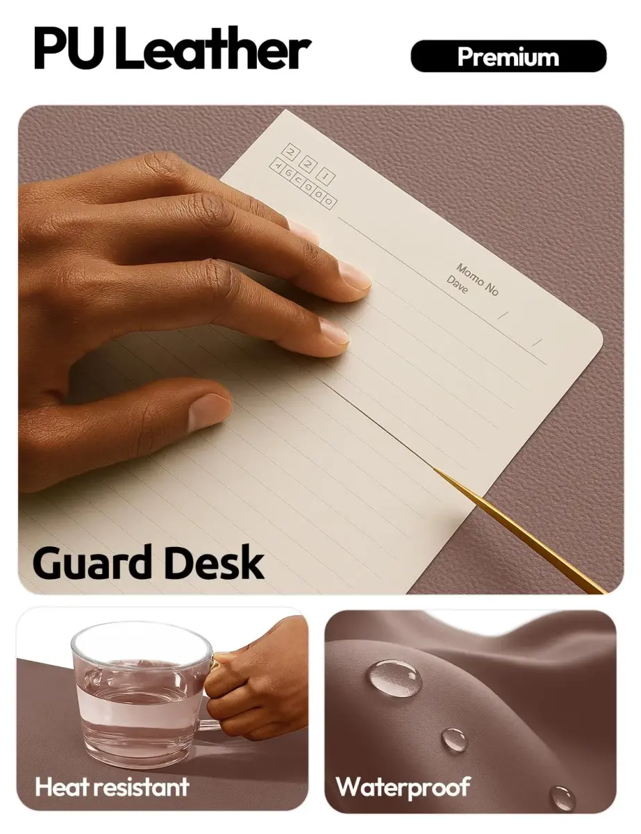 YSAGi Chocolate PU Leather Desk Protector Mat 120cm x 43cm (47" x 17") | Large Waterproof Writing Pad with Non-Slip Suede Base - view 3
