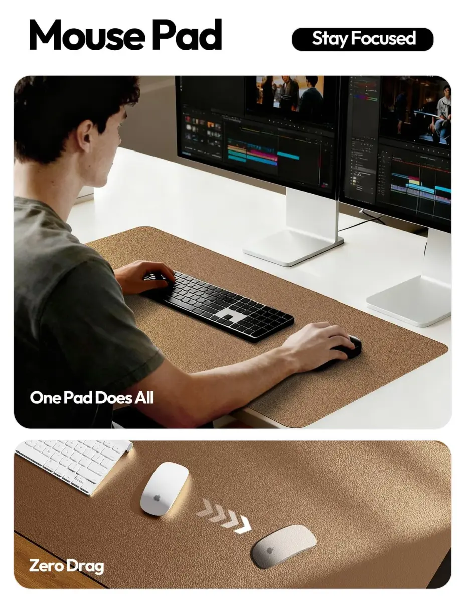 YSAGi Large PU Leather Desk Pad Protector 109cm x 43cm (43" x 17") | Protects Desks, Doubles as Mouse Pad - view 4