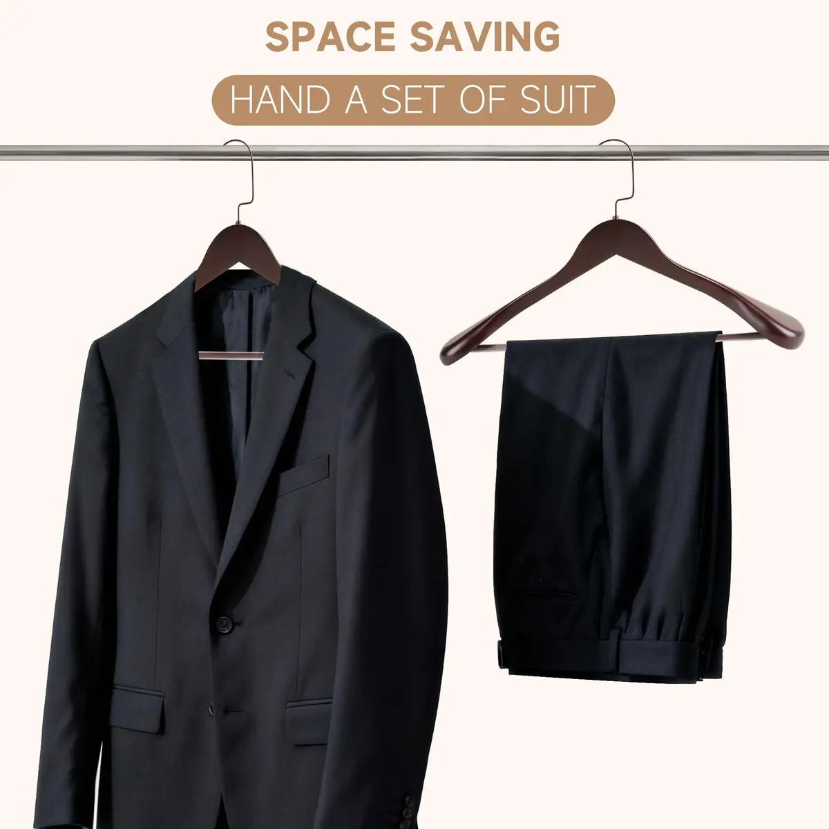 BP4U Wooden Suit Hangers with Non Slip Pants Bar 17.5" Dark Cherry 6-Pack | Heavy Duty, Wide Shoulders, Anti-Slip - view 9