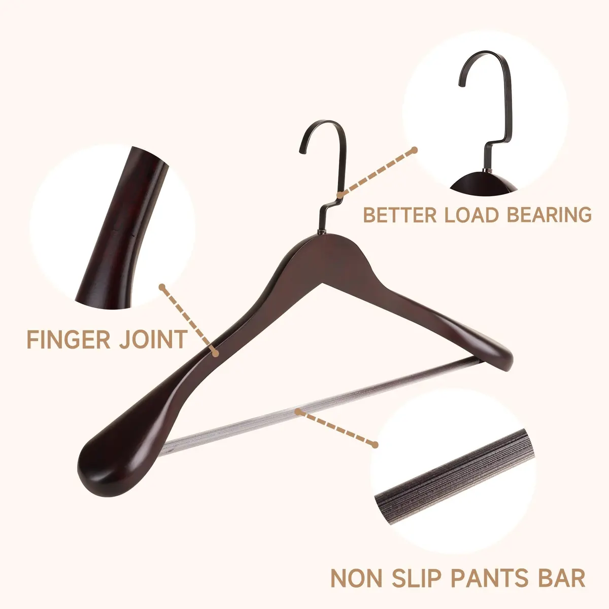 BP4U Wooden Suit Hangers with Non Slip Pants Bar 17.5" Dark Cherry 6-Pack | Heavy Duty, Wide Shoulders, Anti-Slip - view 4