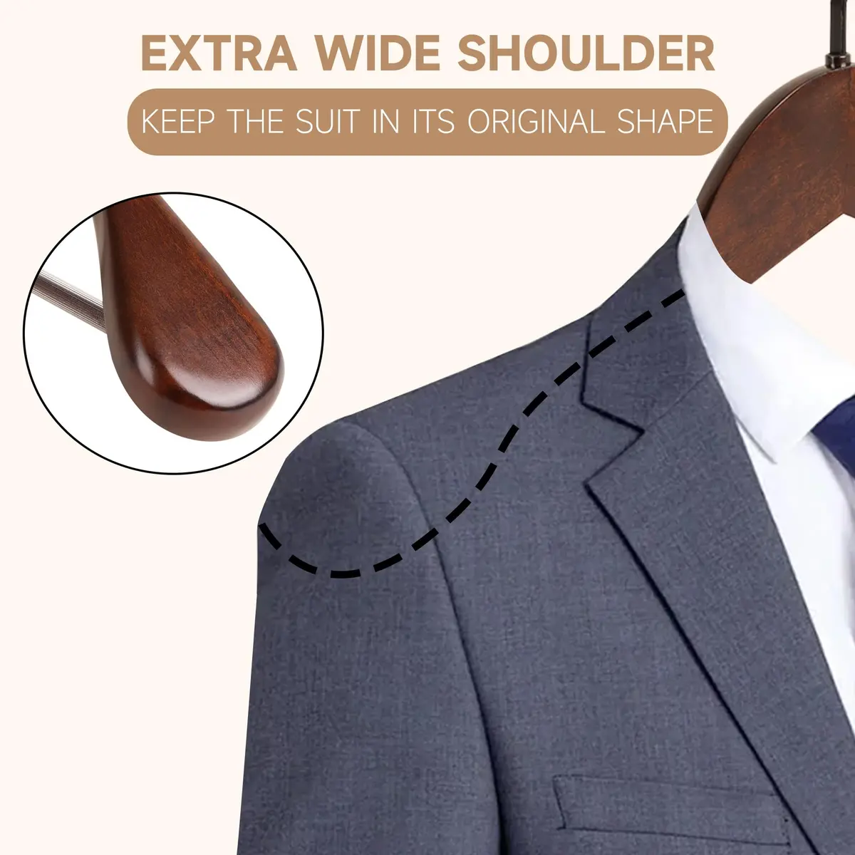 BP4U Wooden Suit Hangers with Non Slip Pants Bar Walnut 12-Pack | Heavy Duty Suit & Coat Organizers - view 5