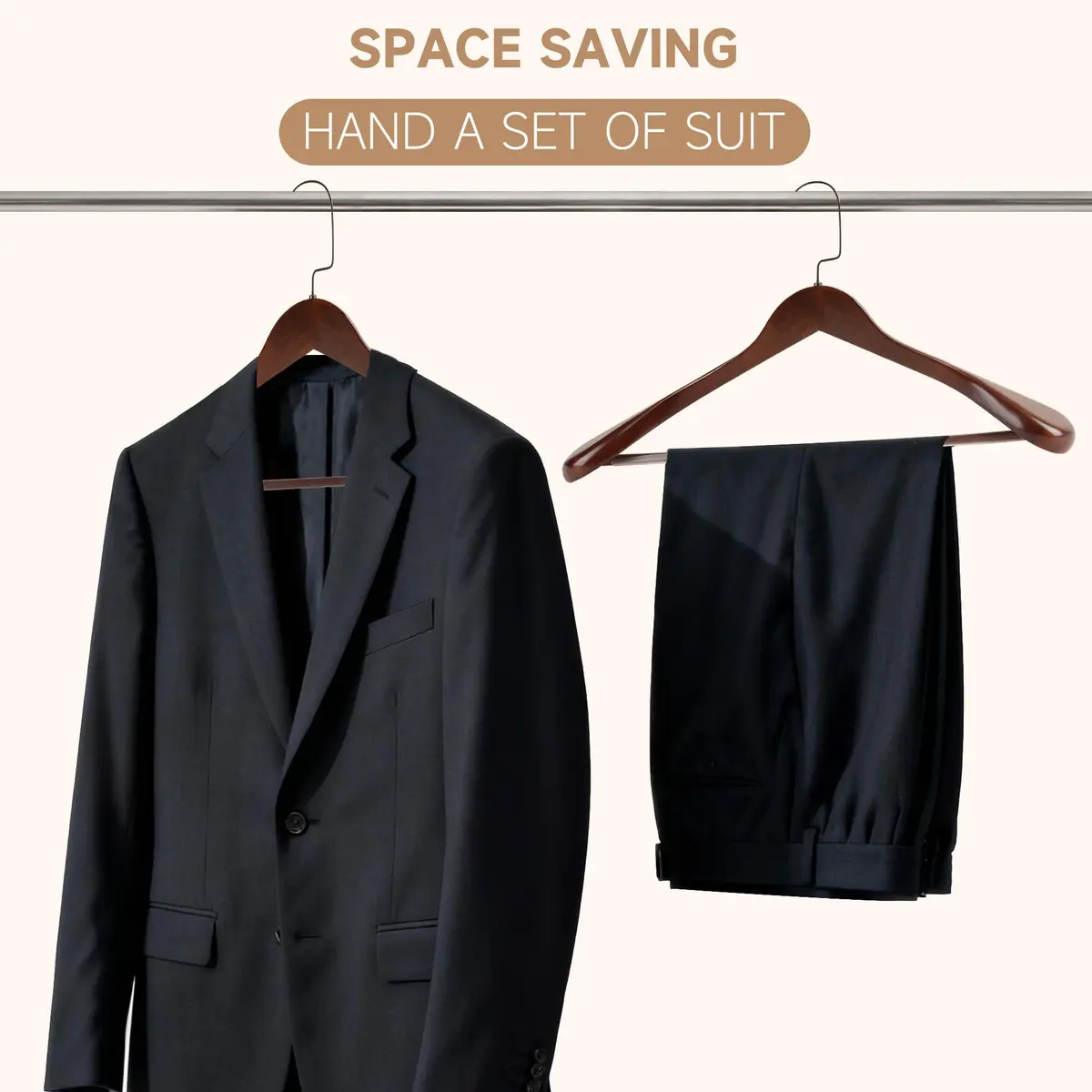 BP4U Wooden Suit Hangers with Non Slip Pants Bar Walnut 12-Pack | Heavy Duty Suit & Coat Organizers - view 9