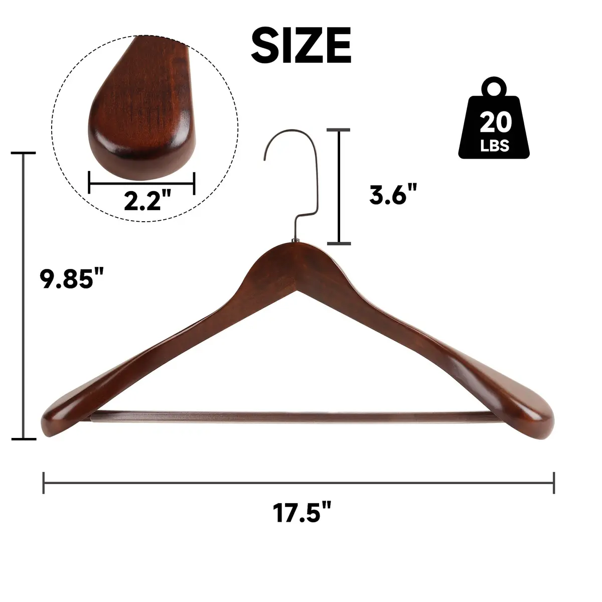 BP4U Wooden Suit Hangers with Non Slip Pants Bar Walnut 12-Pack | Heavy Duty Suit & Coat Organizers - view 2