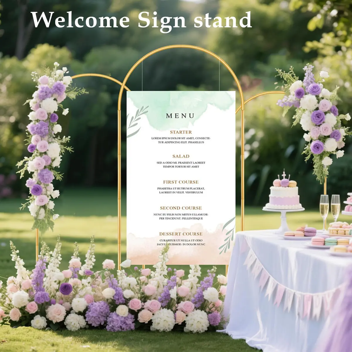 Nisoger 3 Pack Metal Arch Backdrop Stand Set 2.2m (7.2 ft) 2m (6.6 ft) 1.8m (6 ft) Gold | Heavy Duty Balloon Arbor Frame for Weddings & Events - view 5