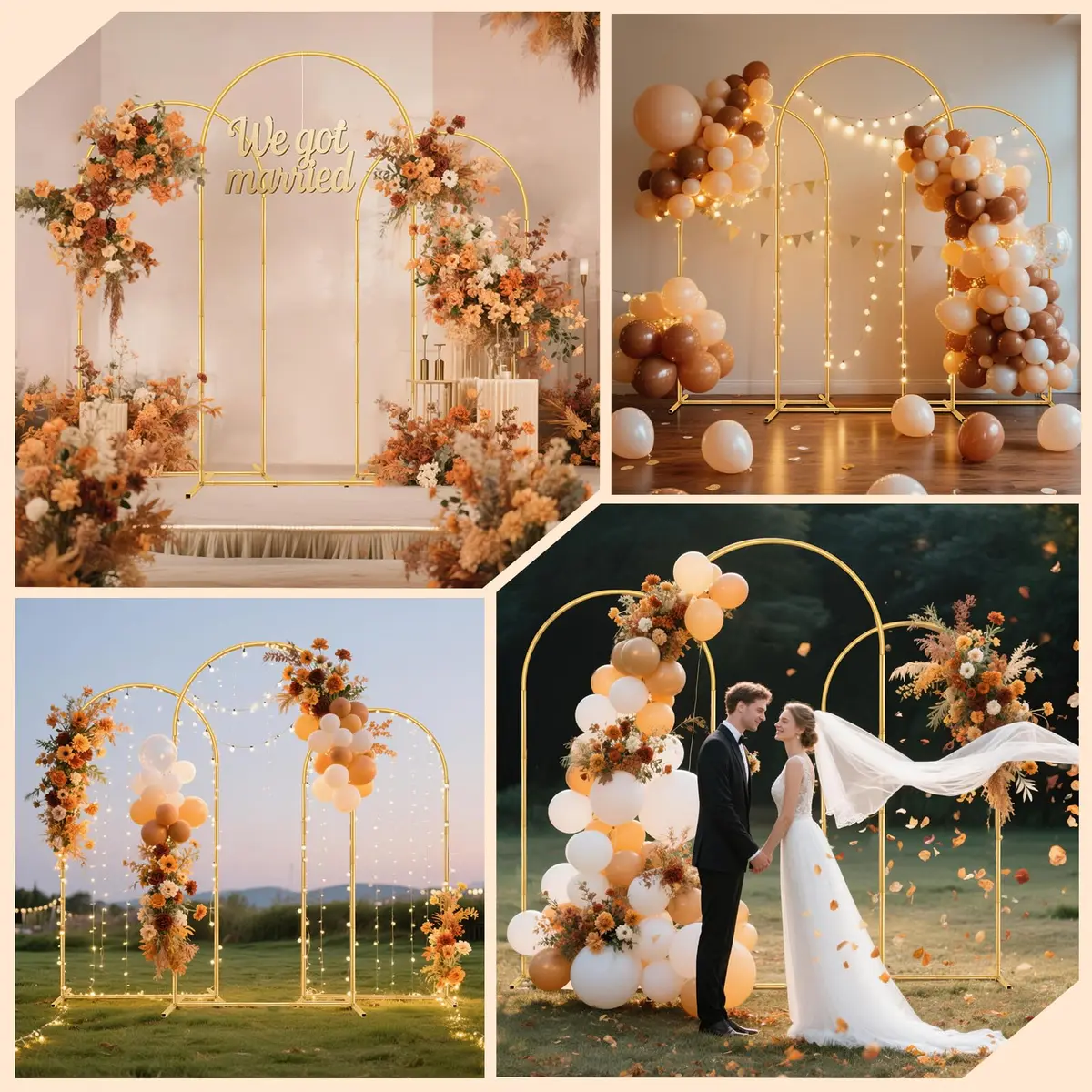 Nisoger 3 Pack Metal Arch Backdrop Stand Set 2.2m (7.2 ft) 2m (6.6 ft) 1.8m (6 ft) Gold | Heavy Duty Balloon Arbor Frame for Weddings & Events - view 6