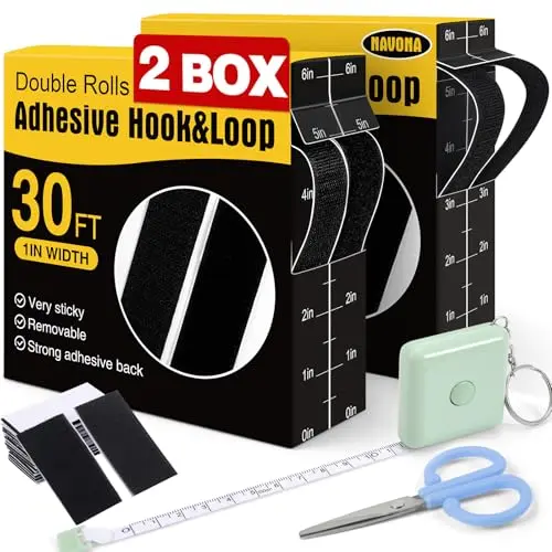 Navona Heavy Duty Hook and Loop Strips with Adhesive, 60ft Total x 2.5cm (1 Inch), Black | Self-Adhesive Fastener Tape for Home & Office - view 3