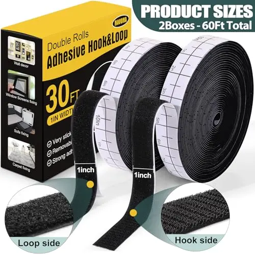 Navona Heavy Duty Hook and Loop Strips with Adhesive, 60ft Total x 2.5cm (1 Inch), Black | Self-Adhesive Fastener Tape for Home & Office - view 6