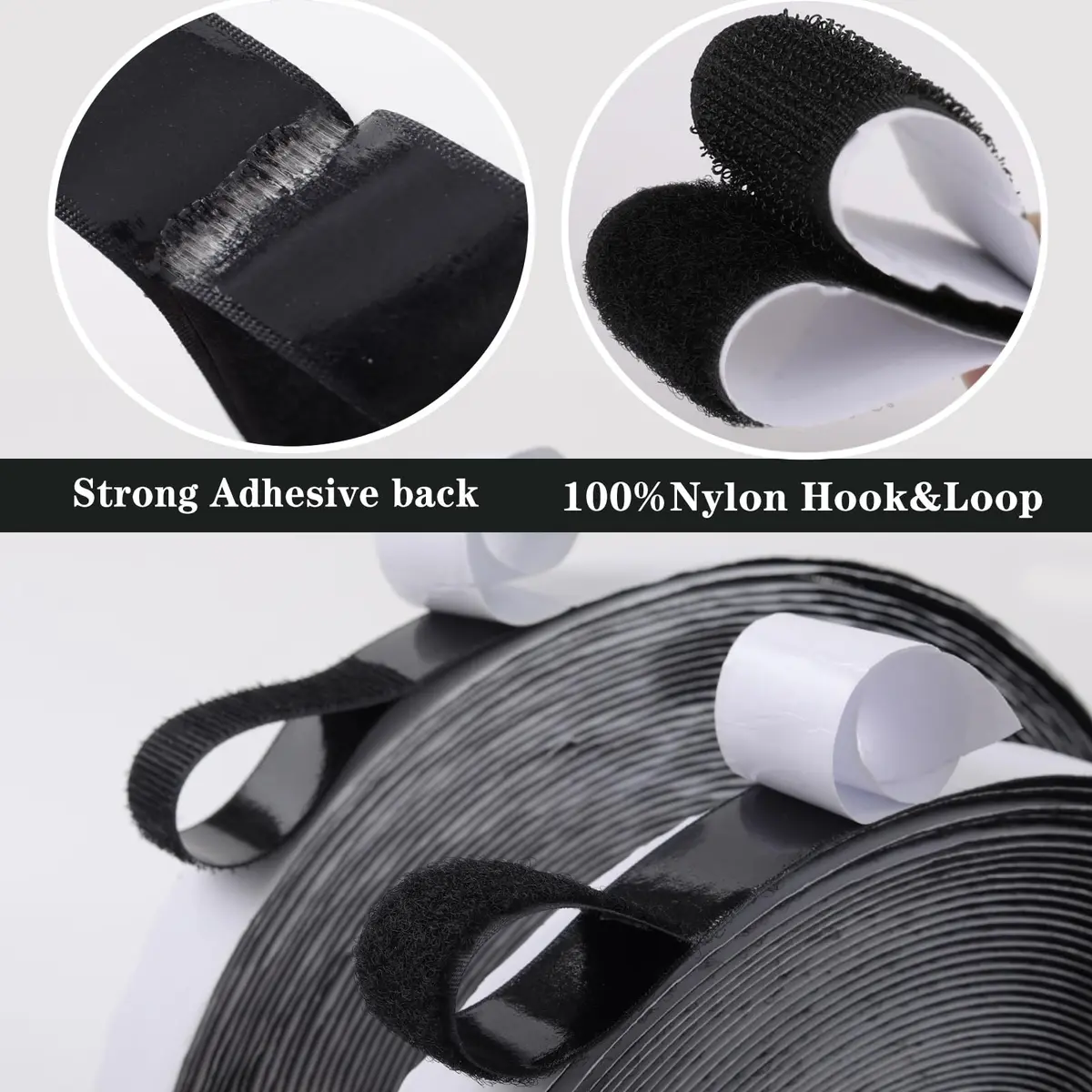 Navona Heavy Duty Hook and Loop Strips with Adhesive, 60ft Total x 1 Inch Black | Strong Nylon Fastener Tape - view 4