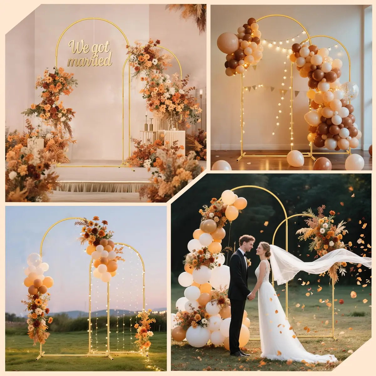 Nisoger 2 Pack Metal Arch Backdrop Stand 2.2m (7.2 ft) & 1.8m (6 ft) Gold Balloon Arbor Frame | Heavy Duty Wedding Party Decor - view 6