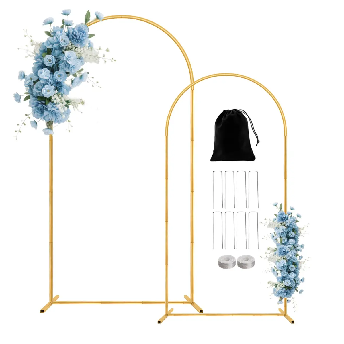 Nisoger 2 Pack Metal Arch Backdrop Stand 2.2m (7.2 ft) & 1.8m (6 ft) Gold Balloon Arbor Frame | Heavy Duty Wedding Party Decor - main product image