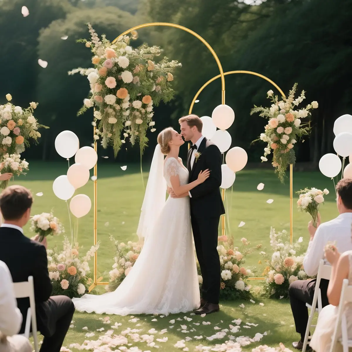 Nisoger 2 Pack Metal Arch Backdrop Stand 2.2m (7.2 ft) & 1.8m (6 ft) Gold Balloon Arbor Frame | Heavy Duty Wedding Party Decor - view 2