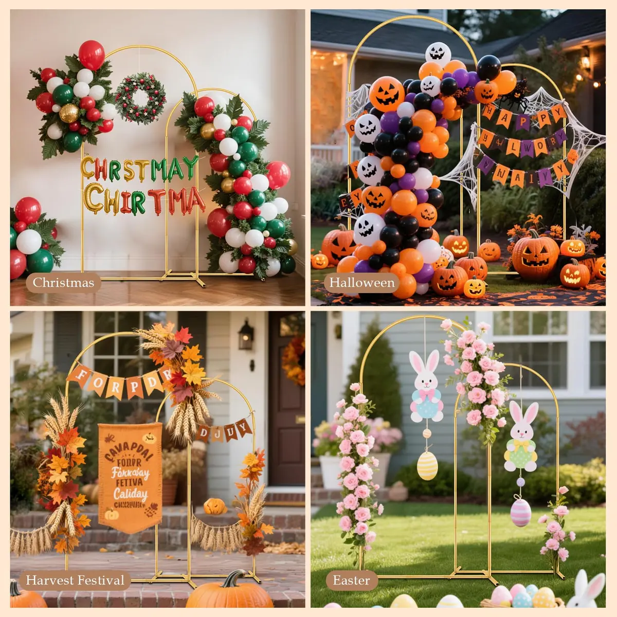 Nisoger 2 Pack Metal Arch Backdrop Stand 2.2m (7.2 ft) & 1.8m (6 ft) Gold Balloon Arbor Frame | Heavy Duty Wedding Party Decor - view 3