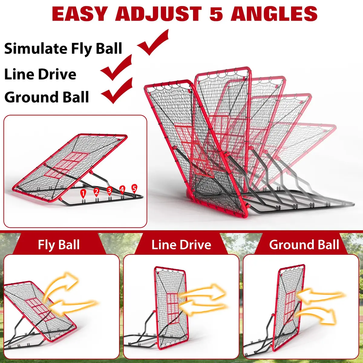 EcoSummer Baseball Rebounder Net 4x4.5Ft | Heavy Duty UV-Resistant Solo Practice Trainer - view 5