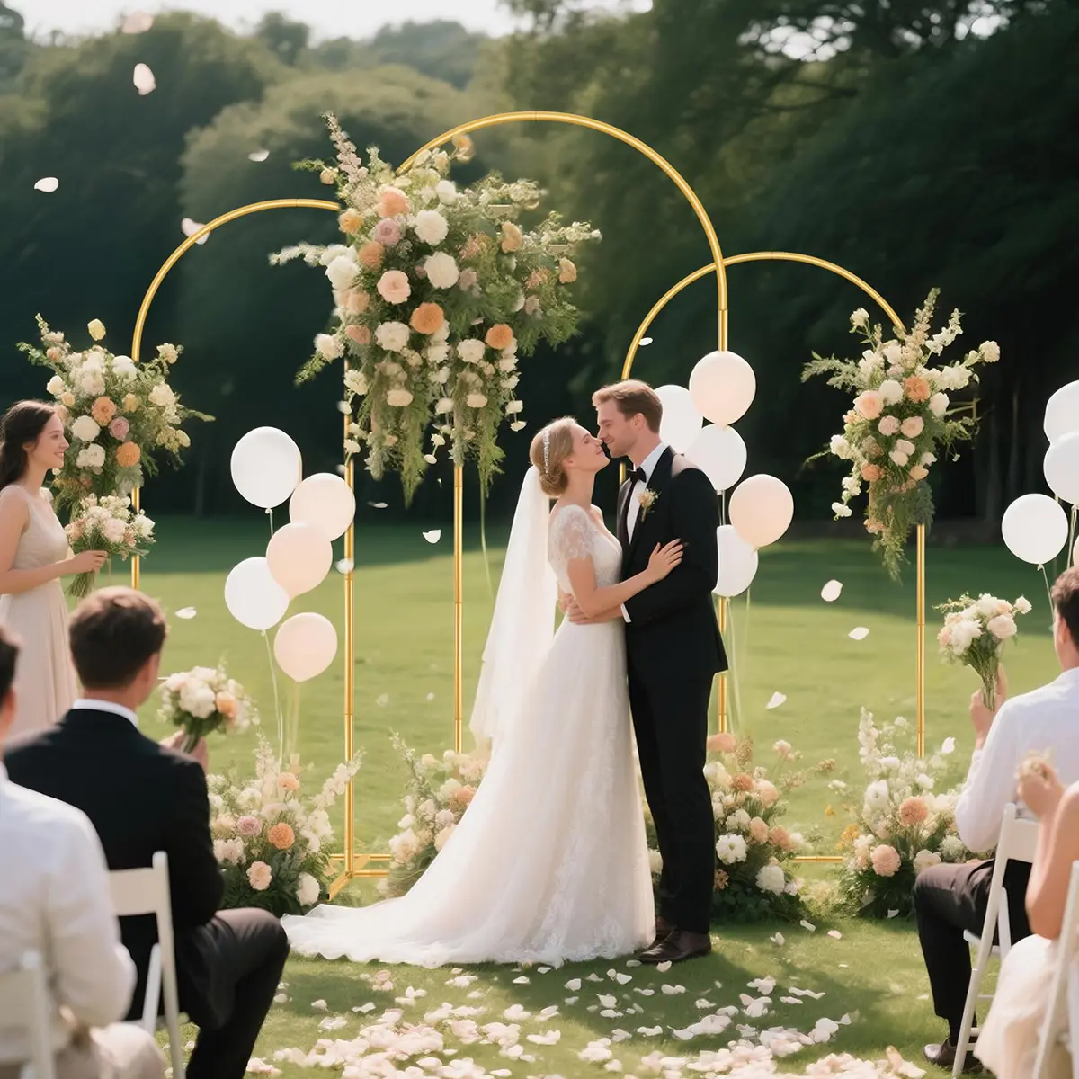 Nisoger 3 Pack Metal Arch Backdrop Stand Set (6 ft, 5 ft, 4 ft) Gold Balloon Arbor Frame | Heavy Duty Wedding Party Decor - view 8