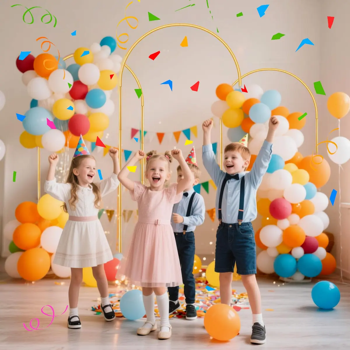 Nisoger 3 Pack Metal Arch Backdrop Stand Set (6 ft, 5 ft, 4 ft) Gold Balloon Arbor Frame | Heavy Duty Wedding Party Decor - view 2