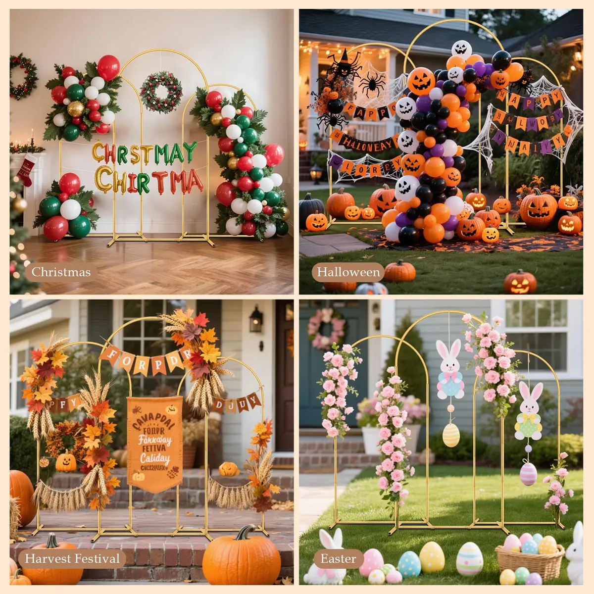Nisoger 3 Pack Metal Arch Backdrop Stand Set (6 ft, 5 ft, 4 ft) Gold Balloon Arbor Frame | Heavy Duty Wedding Party Decor - view 3
