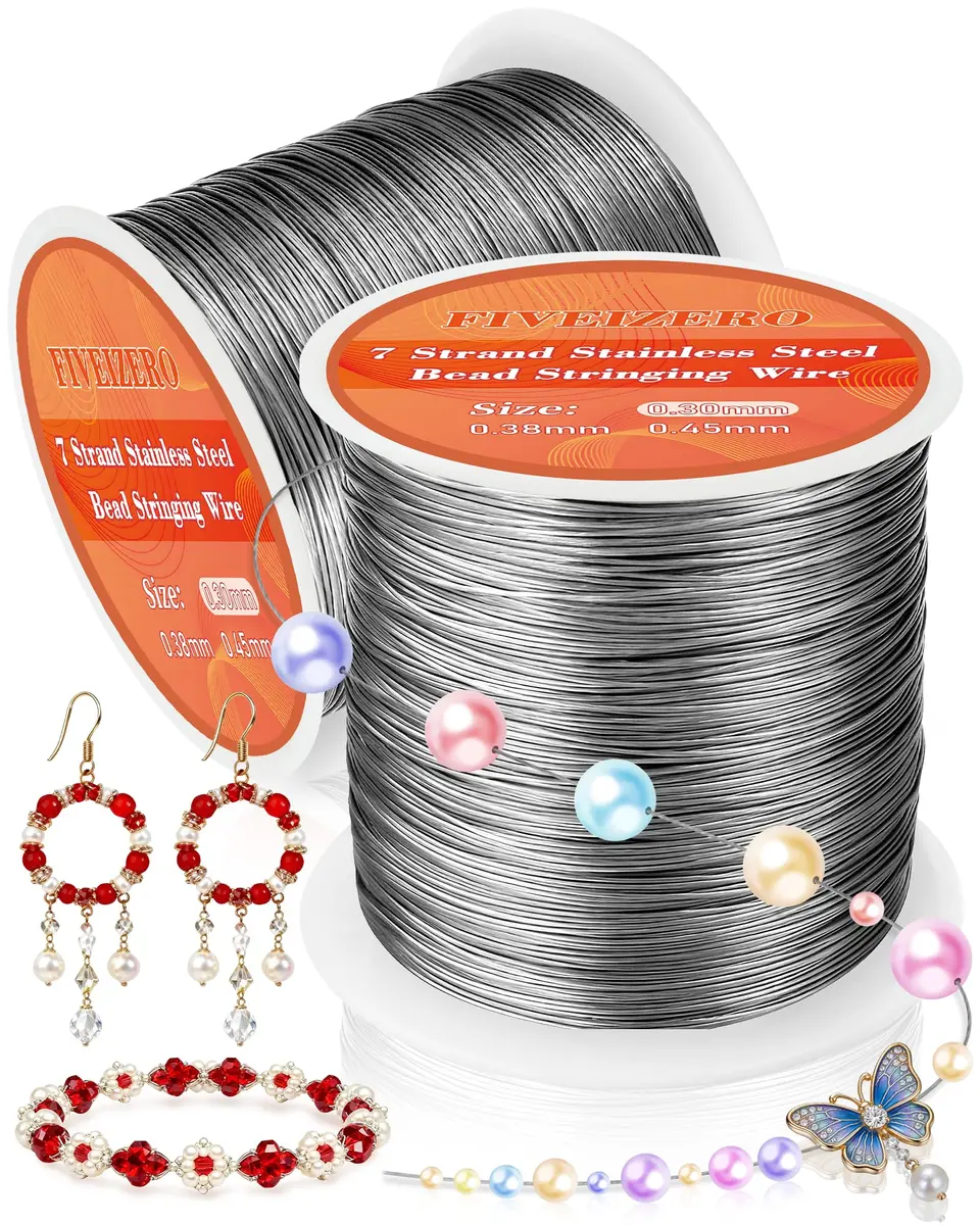 FIVEIZERO 0.3mm 7 Strand Stainless Steel Beading Wire, 656ft Jewelry Wire, Silver | Durable, Flexible Jewelry Stringing Support - main product image