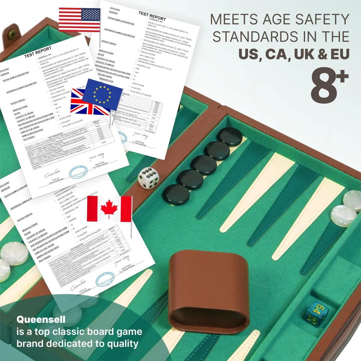 Queensell 15 Inch Backgammon Set for Adults – Premium Faux Suede Leather Board Game with 32 Chips, Dice Cups & Doubling Cube | Educational Strategy Game - view 8