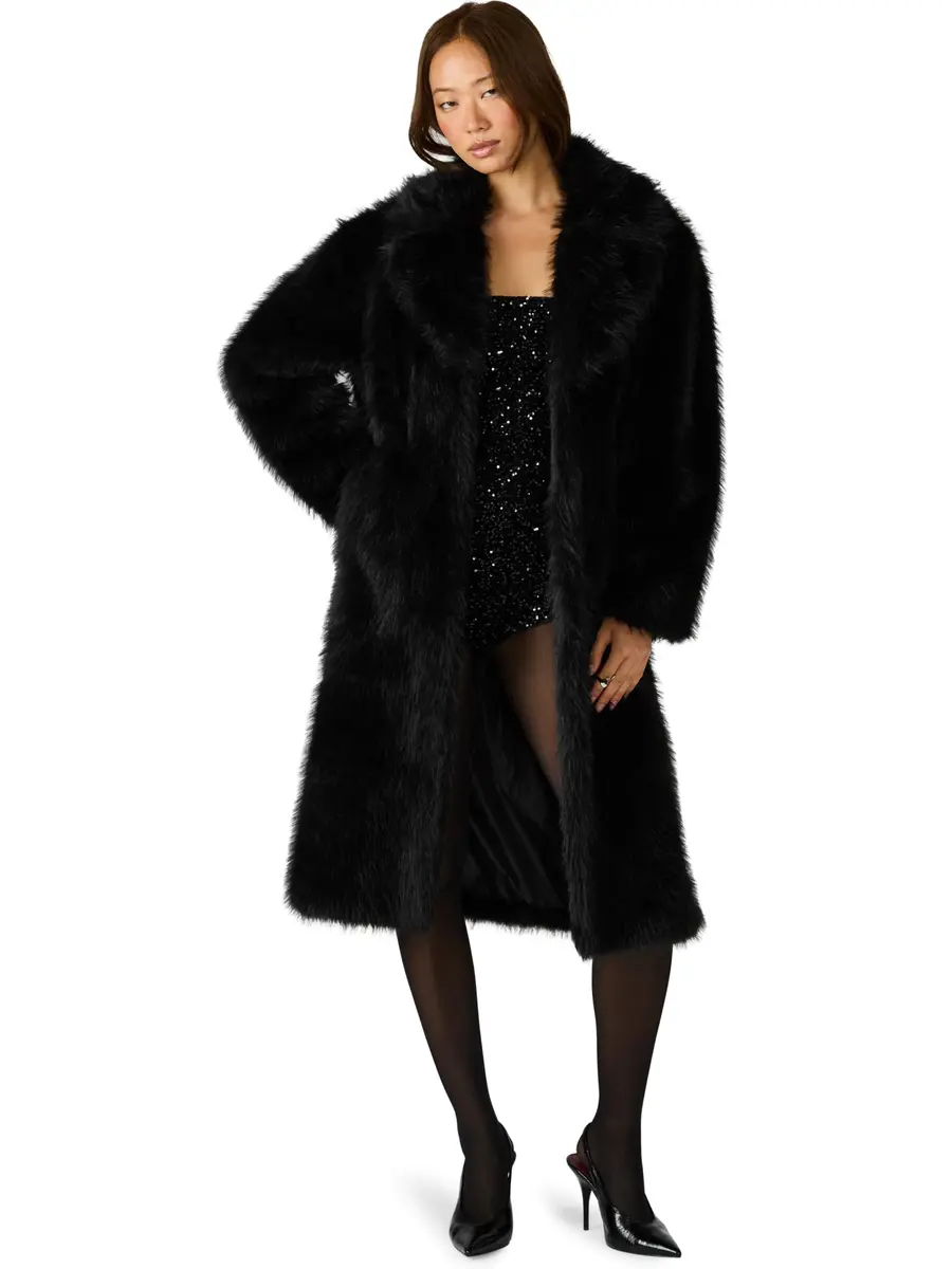 Steve Madden LARKIN COAT, Black, XS | Fall Season Loose Fit Faux Fur Overcoat - main product image