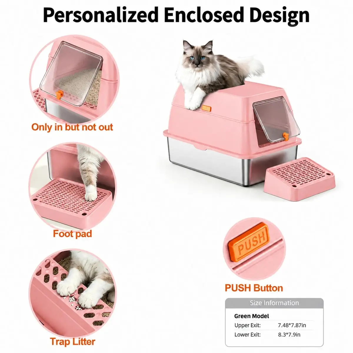 PEDIBAT XL Stainless Steel Litter Box with Lid, Enclosed Metal Cat Pan | Extra Large High-Sided Cat Litter Box for All Sizes - view 5