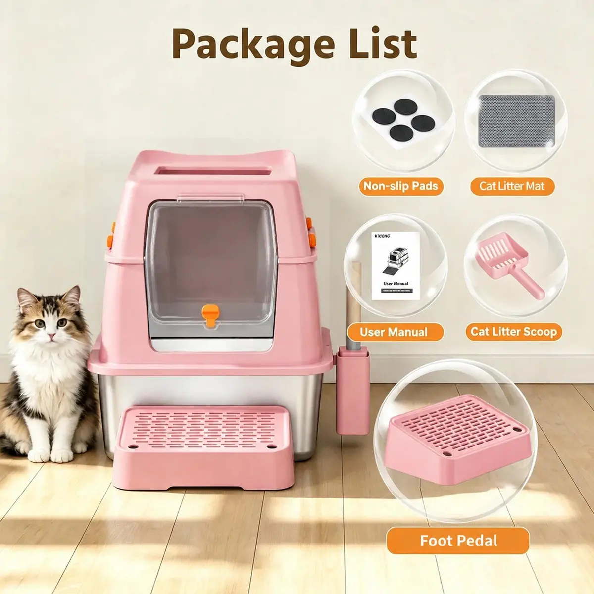 PEDIBAT XL Stainless Steel Litter Box with Lid, Enclosed Metal Cat Pan | Extra Large High-Sided Cat Litter Box for All Sizes - view 7