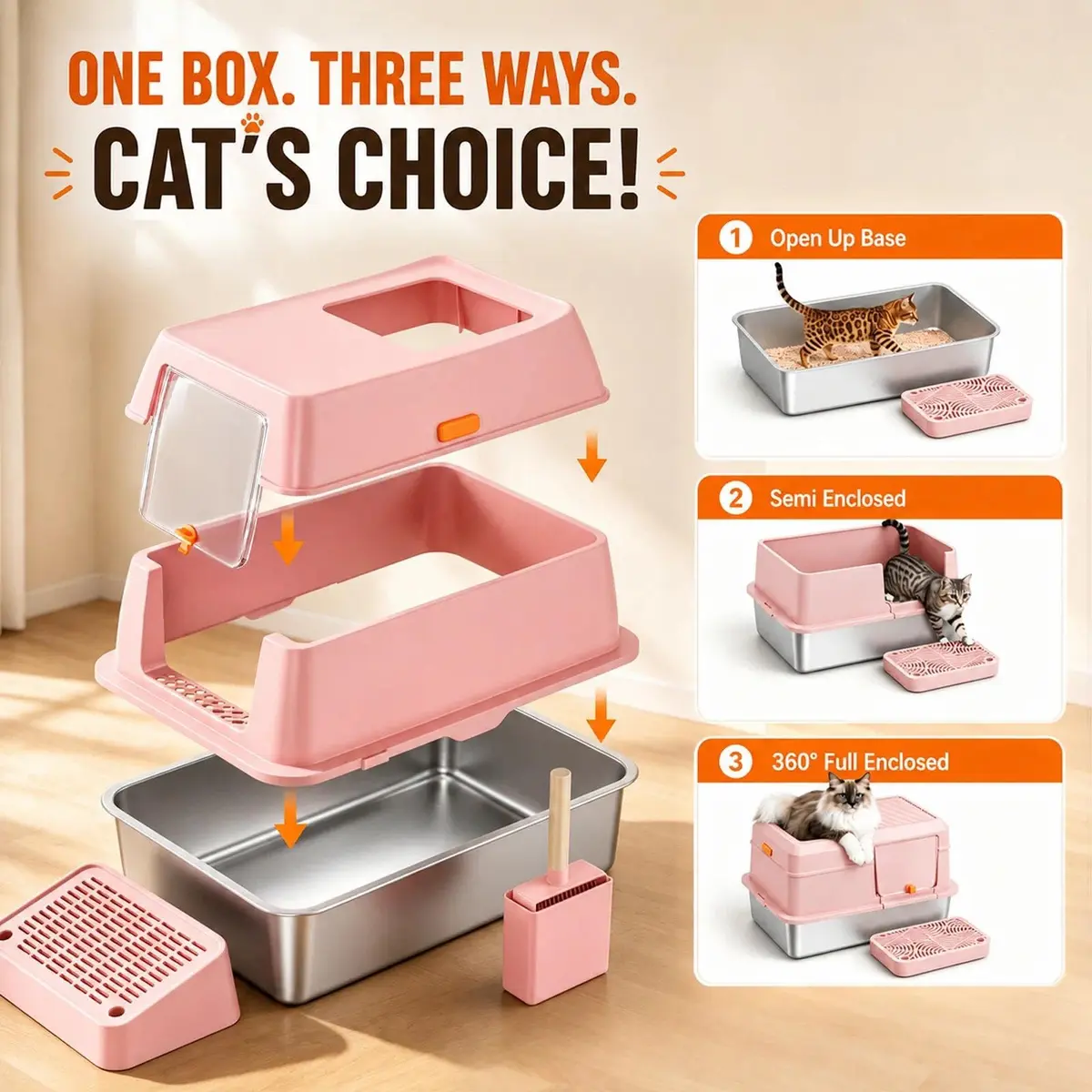 PEDIBAT XL Stainless Steel Litter Box with Lid, Enclosed Metal Cat Pan | Extra Large High-Sided Cat Litter Box for All Sizes - view 2