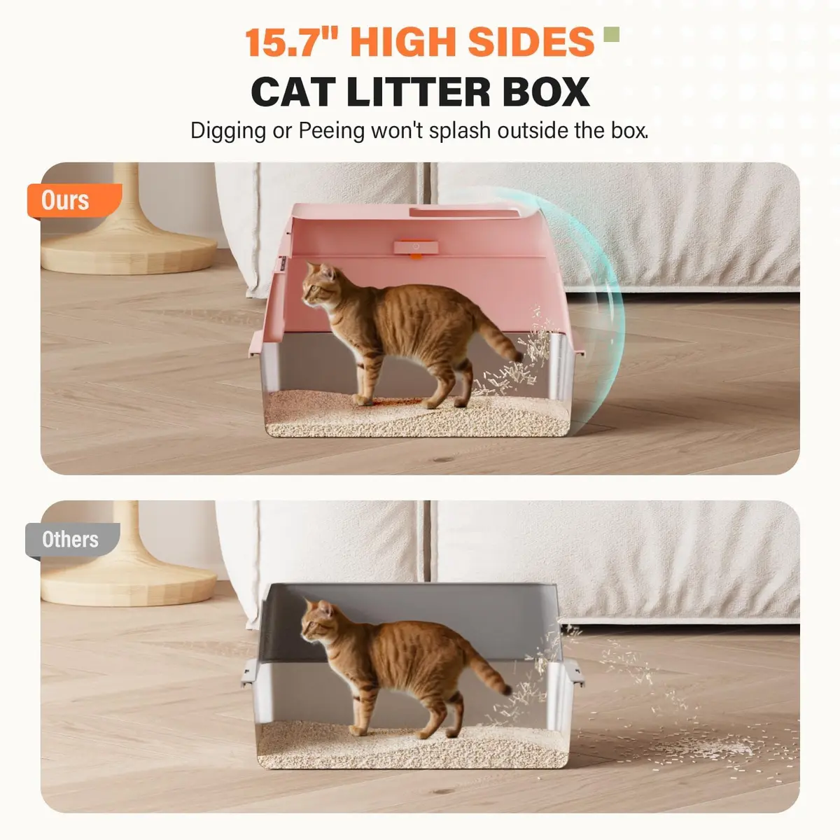 PEDIBAT XL Stainless Steel Litter Box with Lid, Enclosed Metal Cat Pan | Extra Large High-Sided Cat Litter Box for All Sizes - view 3