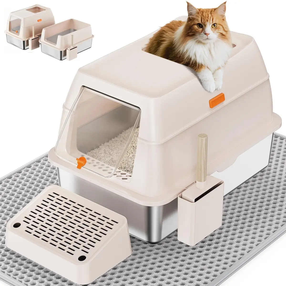 PEDIBAT XL Stainless Steel Litter Box with Lid, Enclosed Metal Cat Pan | Extra Large, High-Sided, Odor-Free - main product image