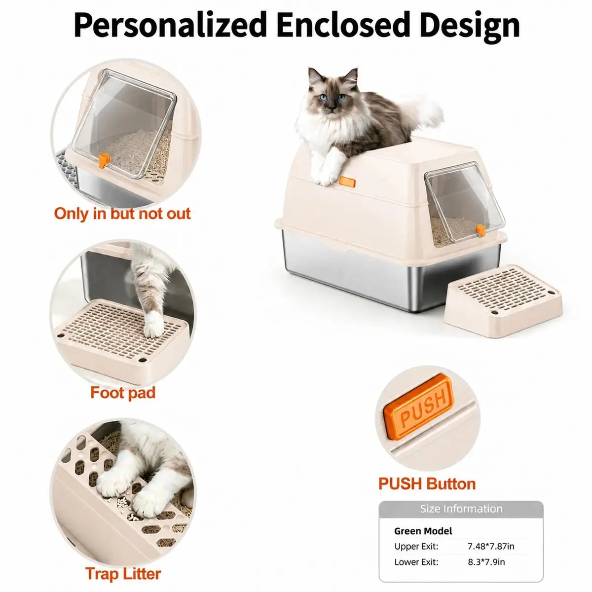 PEDIBAT XL Stainless Steel Litter Box with Lid, Enclosed Metal Cat Pan | Extra Large, High-Sided, Odor-Free - view 5